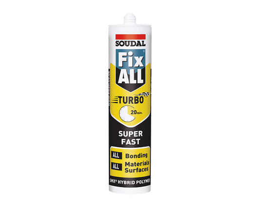 Soudal Fix All Turbo 290ml White – fast-curing adhesive sealant for construction, bonding, and sealing, strong hold by Wilson and Bradley