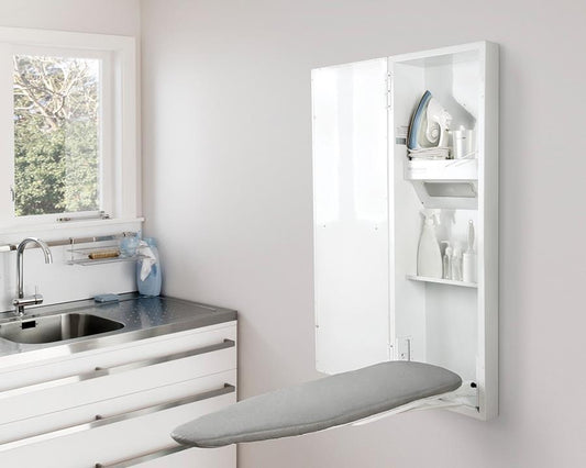 Built-in pull-out ironing centre cabinet system by Robinhood for compact space-saving ironing storage