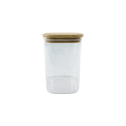 Square Glass Jar with Bamboo Lid – 1100ml Pantry Storage-2
