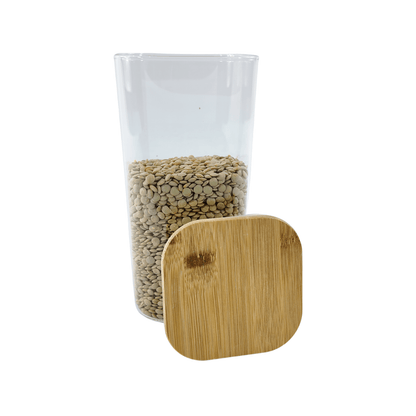 Square Glass Jar with Bamboo Lid – 1250ml Pantry Storage-3