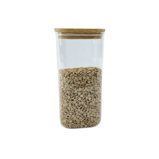 Square Glass Jar with Bamboo Lid – 1250ml Pantry Storage-0