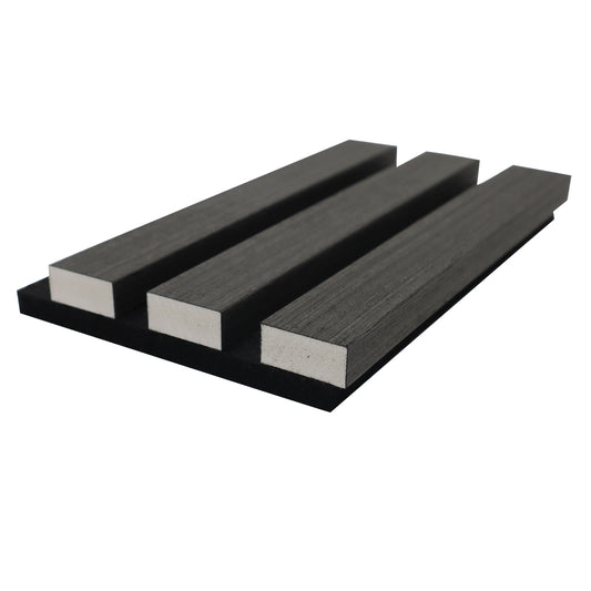 Square charred oak acoustic wall panel – decorative timber slat wood panel for interior walls, ideal for living rooms, offices, and commercial spaces with sound-absorbing dark charred oak finish