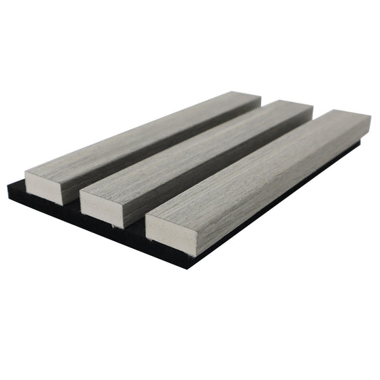 Square greige oak acoustic wall panel – decorative timber slat wood panel for interior walls, ideal for living rooms, offices, and commercial spaces with sound-absorbing modern greige oak finish