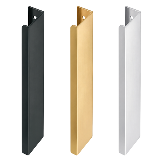 Square edge cabinet handle in champagne gold for modern kitchens and furniture