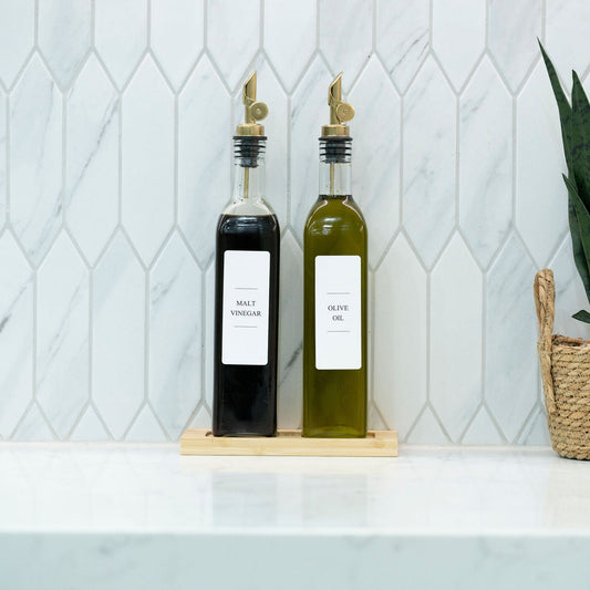 Clear Oil & Vinegar Bottles with Bamboo Tray – 500 ml-0