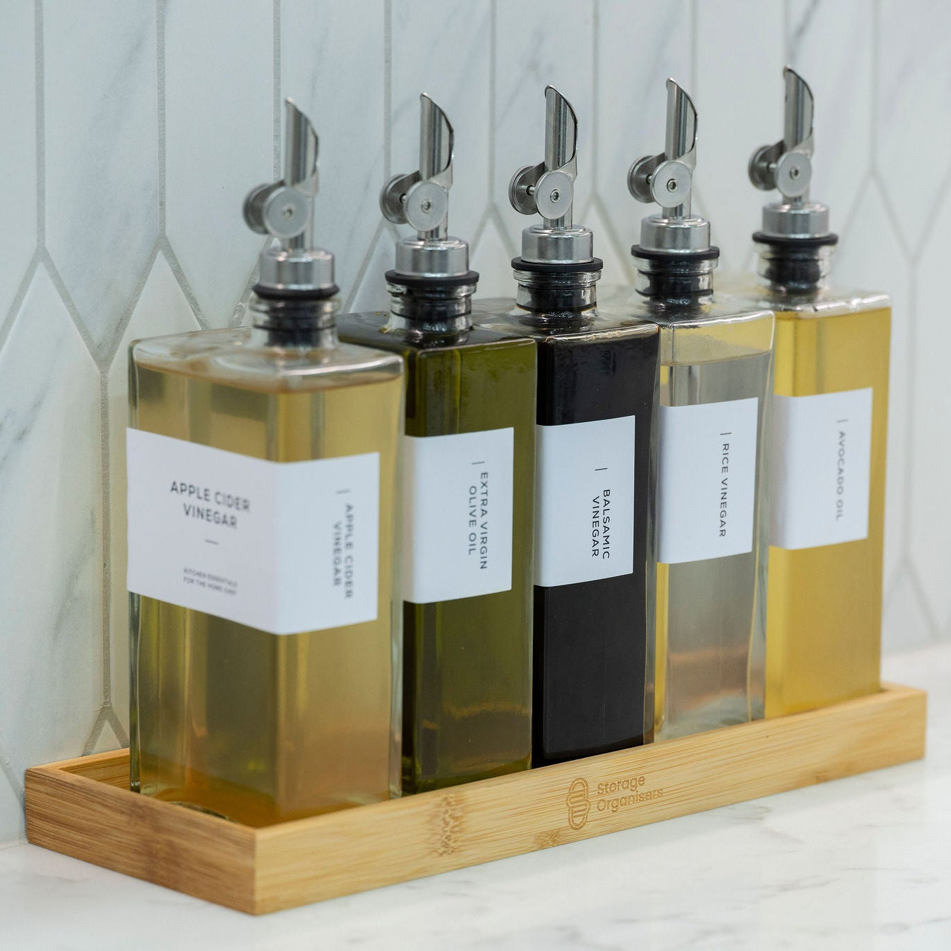 Oil & Vinegar Book Bottles with Bamboo Tray – 5 Pack-7