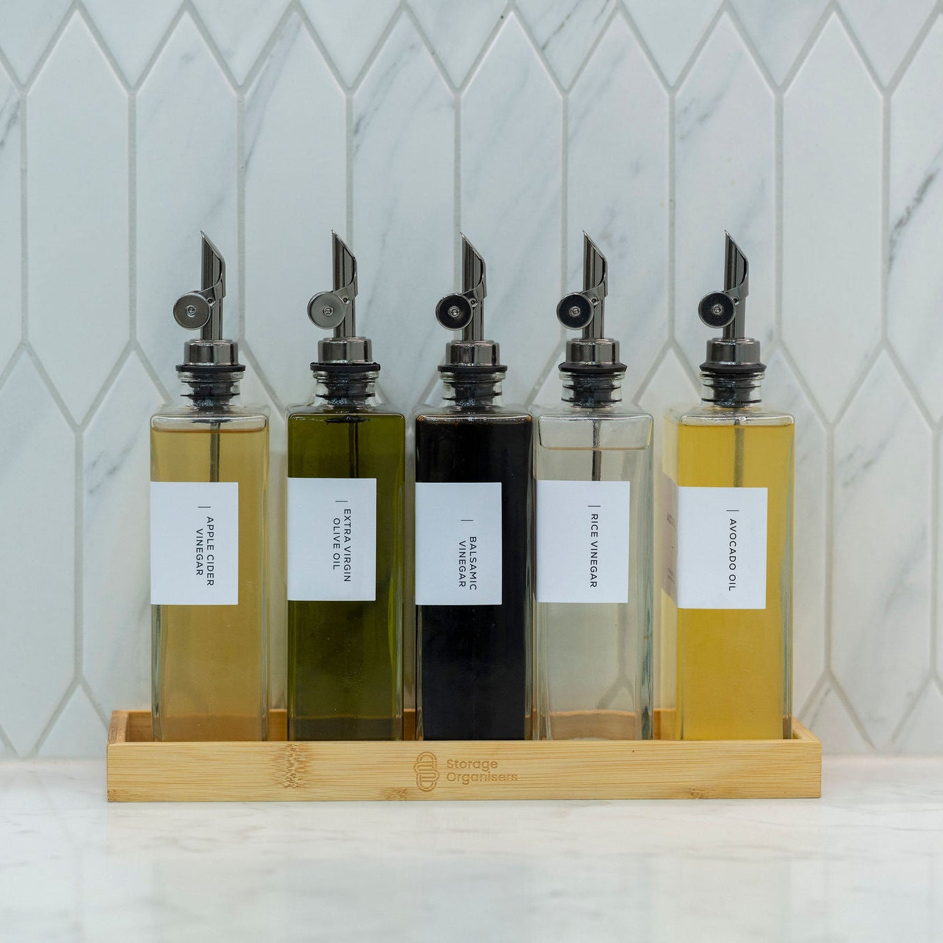Oil & Vinegar Book Bottles with Bamboo Tray – 5 Pack-0