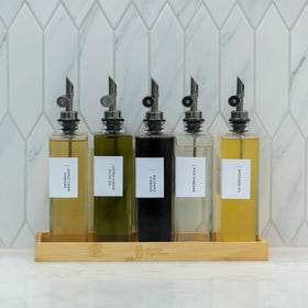 Oil & Vinegar Book Bottles with Bamboo Tray – 5 Pack