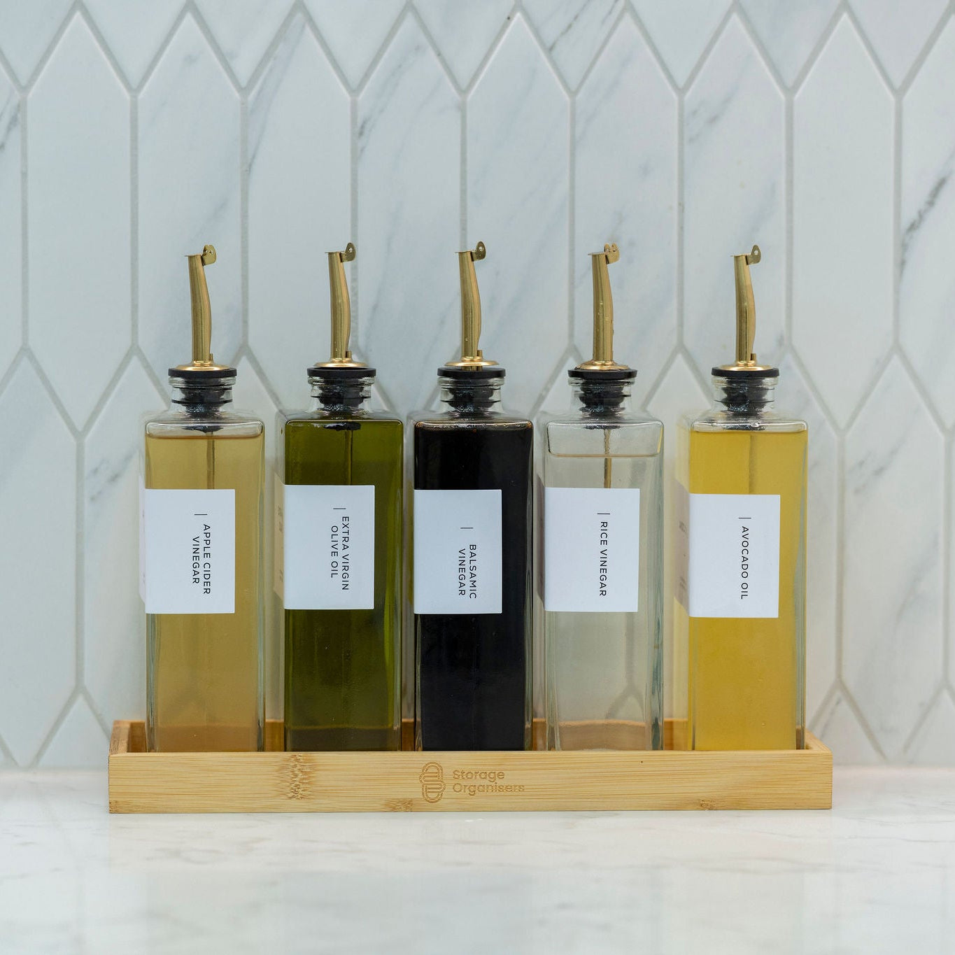 Oil & Vinegar Book Bottles with Bamboo Tray – 5 Pack-2