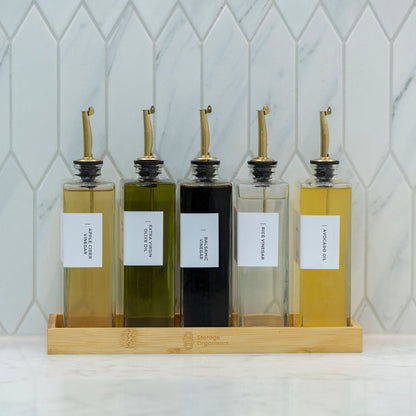 Oil & Vinegar Book Bottles with Bamboo Tray – 5 Pack-2