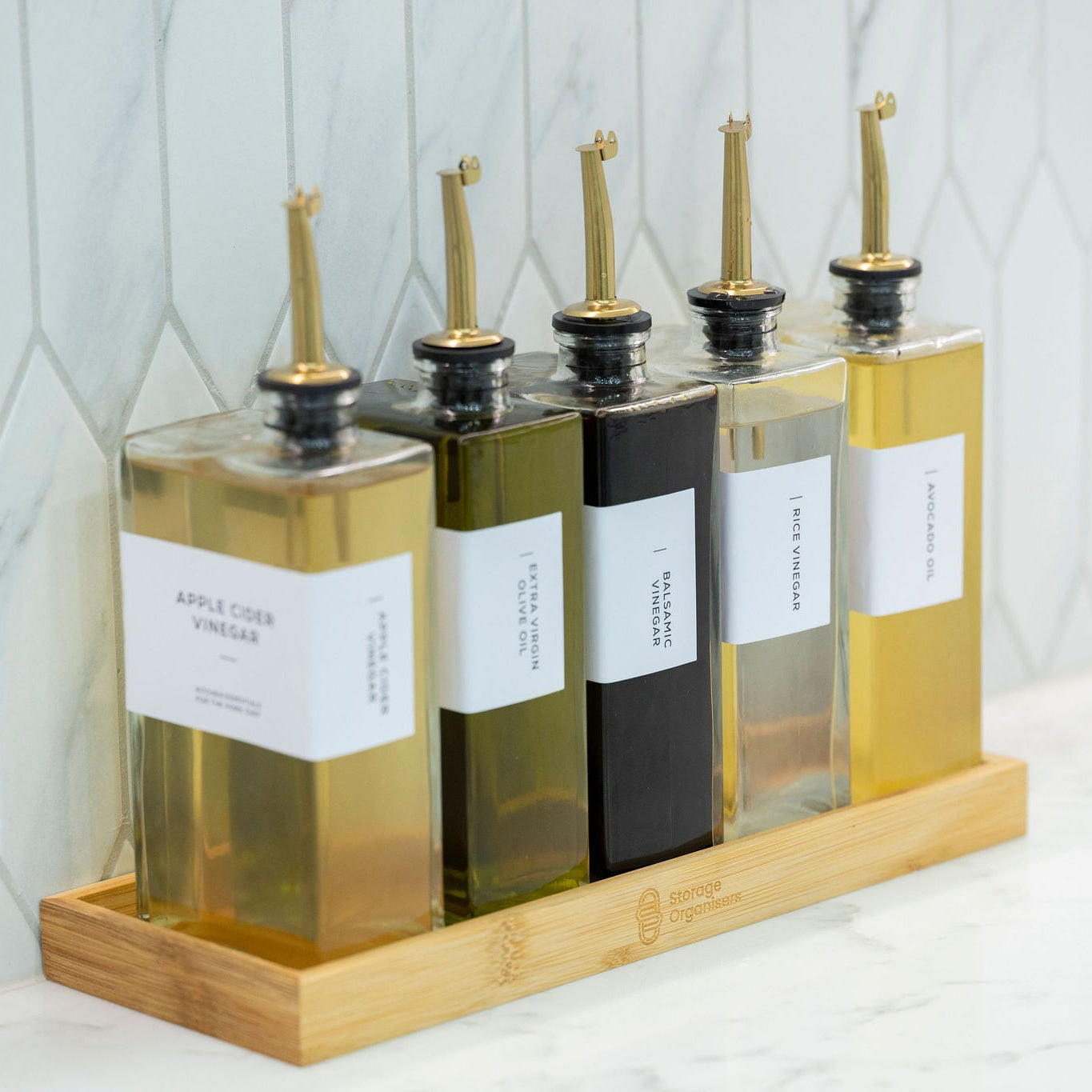 Oil & Vinegar Book Bottles with Bamboo Tray – 5 Pack-3