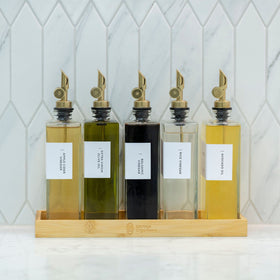 Oil & Vinegar Book Bottles with Bamboo Tray – 5 Pack