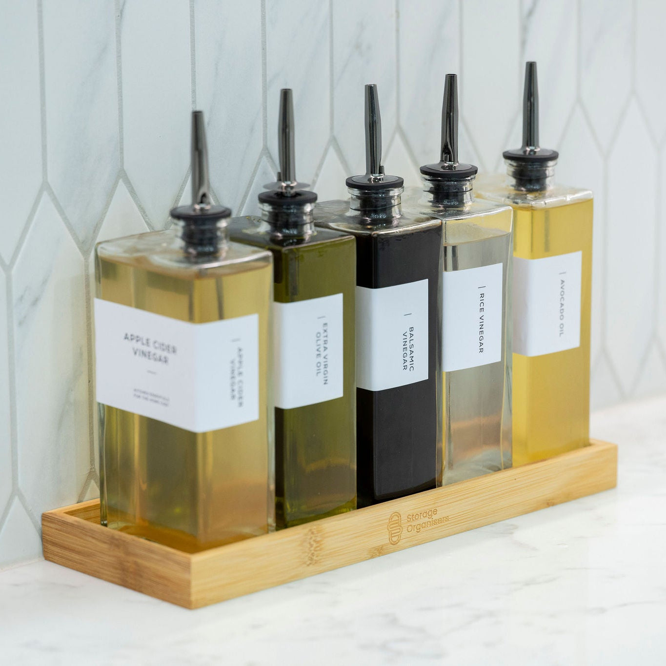 Oil & Vinegar Book Bottles with Bamboo Tray – 5 Pack-5