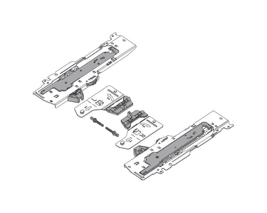 Blum TIP-ON BLUMOTION set (unit and latch) for TANDEMBOX. For 270 - 349mm NL runners. Type S1. Total weight of the pull-out 10-20kg T60B3130