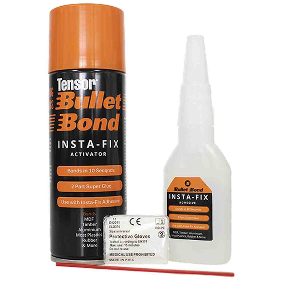 TensorGrip Bullet Bond 2 part adhesive kit with activator spray and glue – fast setting high strength adhesive for wood, MDF, plastics and repairs