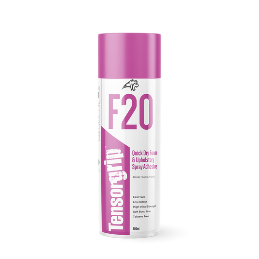 TensorGrip F20 500ml aerosol adhesive spray for fast tack bonding of foam, fabric, carpet, and upholstery surfaces