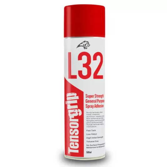 TensorGrip L32 500ml aerosol adhesive spray for strong bonding on wood, glass, and multi-surface applications