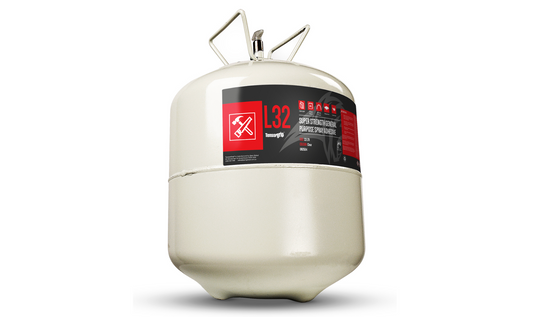 TensorGrip L32 clear flammable 22L spray adhesive canister for laminates, wood, MDF, and panel bonding with fast drying, high-strength, and heat-resistant performance.