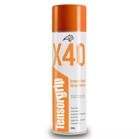 TensorGrip X40 500ml aerosol spray adhesive for acoustic panels, foam and wall panel installation with fast drying and strong bond