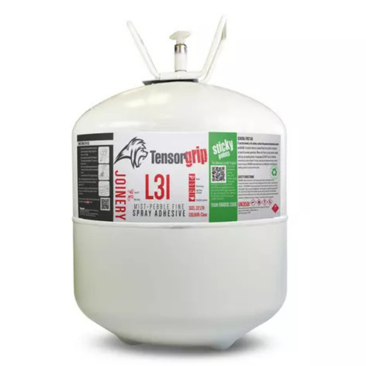 Tensorgrip L31 22L clear flammable adhesive mist canister – industrial spray glue for HPL, timber and multi-surface bonding with fast tack and strong adhesion