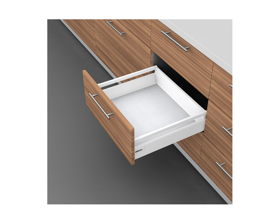 Blum TANDEMBOX antaro High-fronted Drawer B Height 135MM with Single Gallery Rail 30kg 350mm Silk White with BLUMOTION