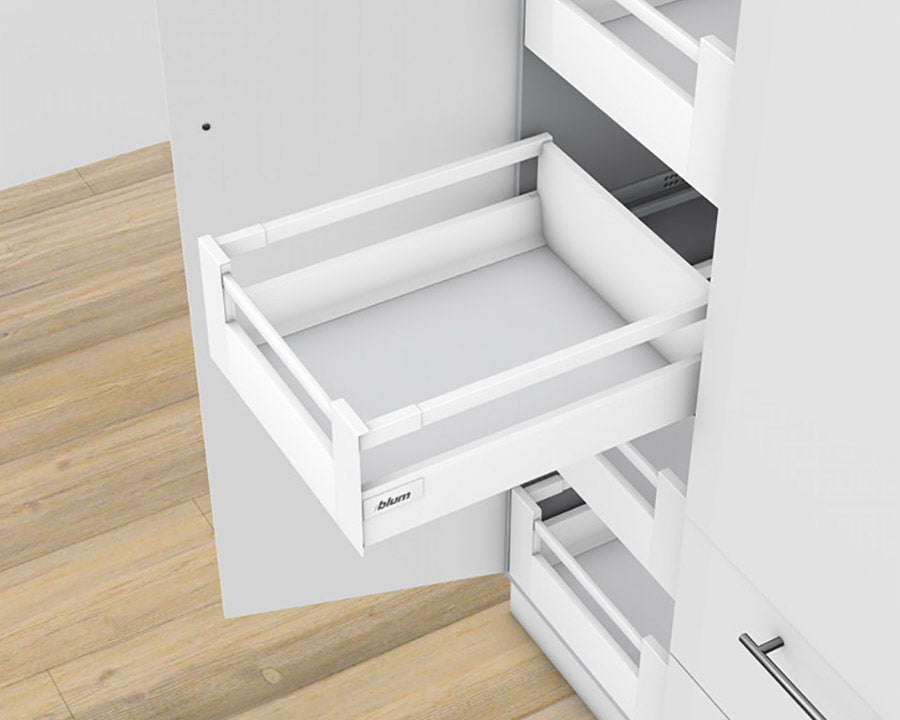 Blum TANDEMBOX antaro with TIP-ON BLUMOTION Inner Drawer C Height 167mm with Single Gallery Rail 30kg 450mm Silk White for drawer weight 15-40kg