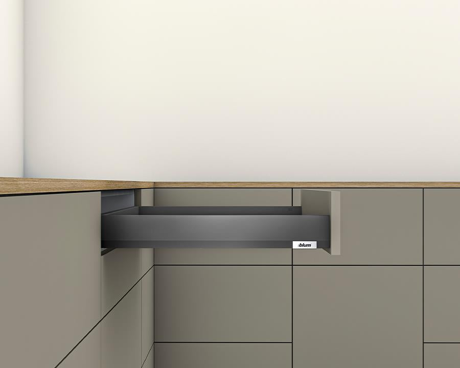 Blum MERIVOBOX N Height 68.5mm drawer 500mm with BLUMOTION in Orion Grey 40kg for drawer weight 15-40kg