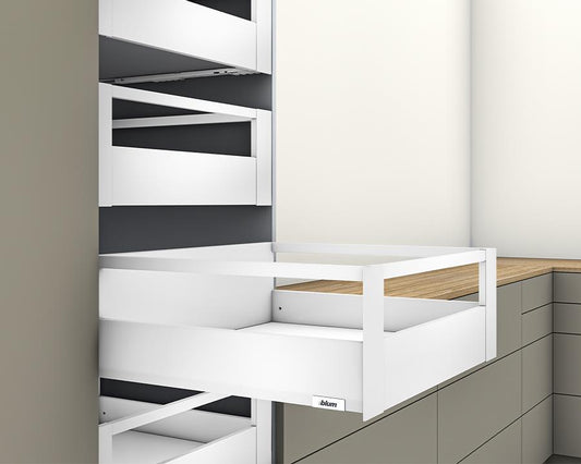 Blum MERIVOBOX modular E Height 192mm Inner Drawer Gallery with Front Gallery Rail 600mm with BLUMOTION in Silk White 40kg