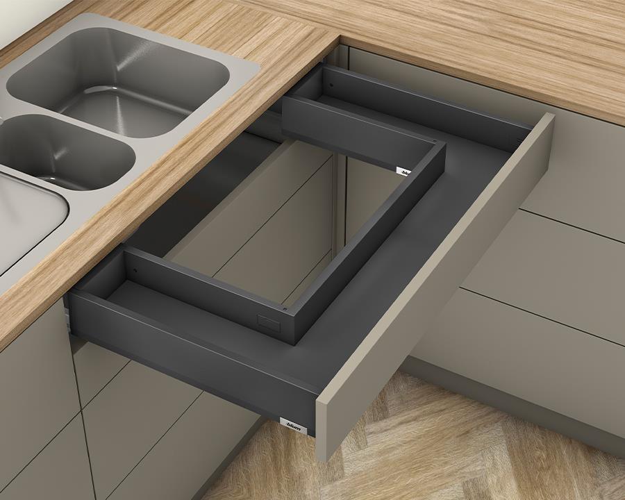 Blum MERIVOBOX M Height 91mm Sink Drawer 450mm with BLUMOTION in Orion Grey 40kg