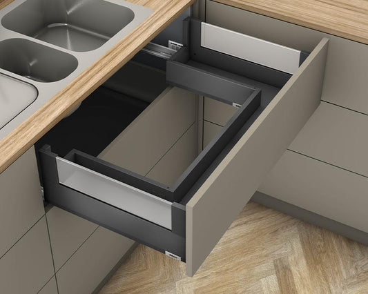 Blum MERIVOBOX modular E Height 192mm Sink Drawer with BOXCOVER 450mm with BLUMOTION in Orion Grey 40kg