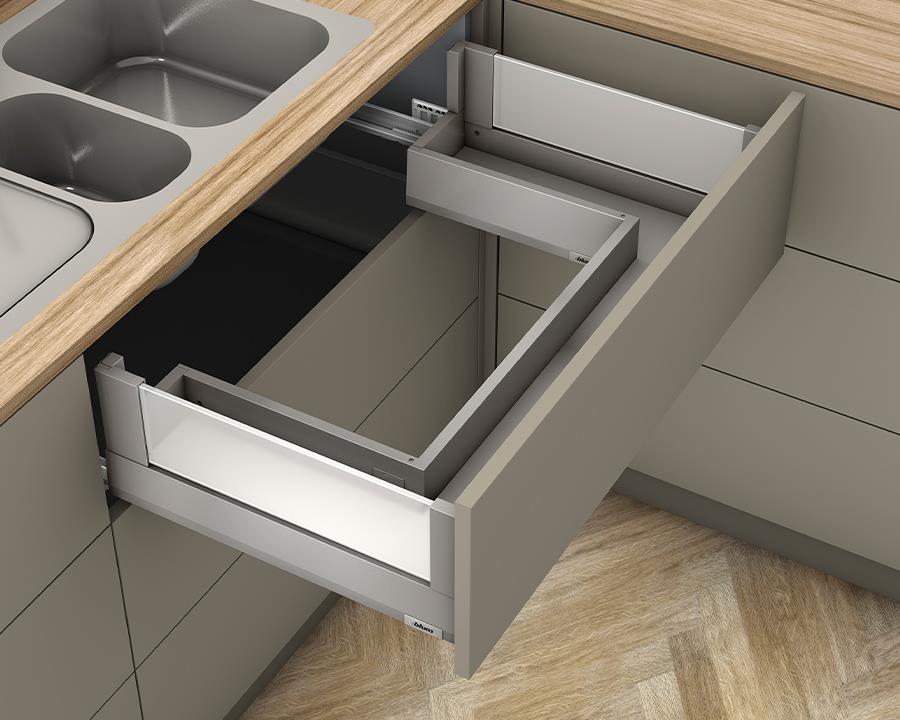 Blum MERIVOBOX modular E Height 192mm Sink Drawer with BOXCOVER 450mm with BLUMOTION in Indium Grey 40kg