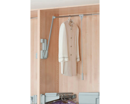 Ambos Double Pull Down Wardrobe lift rail in chrome and aluminium. 15kg.