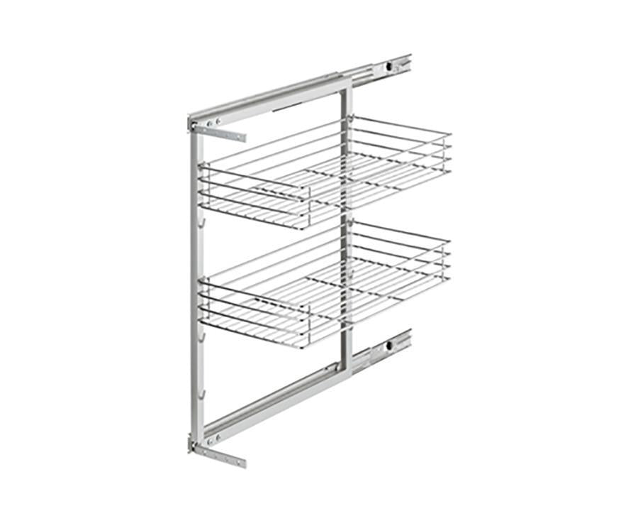 Pantry Wire Roll Out For 200mm Cabinet | 2 Chrome Baskets & Grey Frame | Will Fit 150mm Opening