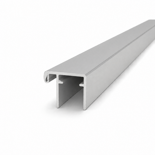 Matt silver semi frameless wardrobe top and bottom rail for sliding wardrobe doors