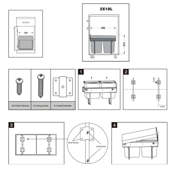 Imperial Bin 36L (2x18L) Hand Pull Waste Bin in Plastic