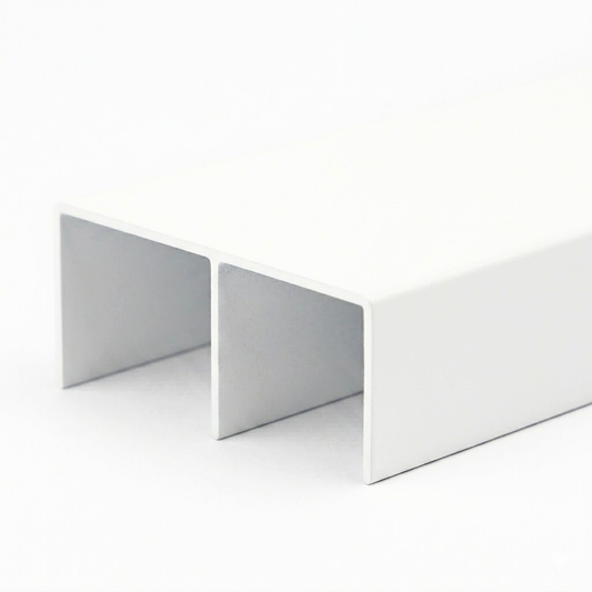 White aluminium wardrobe top double track 5.7m system for sliding wardrobe doors and framing installation