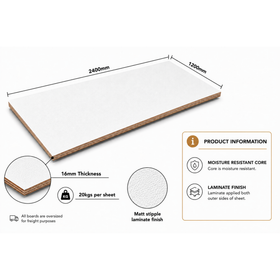 16mm | White Super Lightweight Laminated Plywood | 2400mm x 1200mm