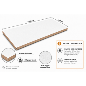 20mm | White Laminated Birch Plywood | 2400mm x 1200mm