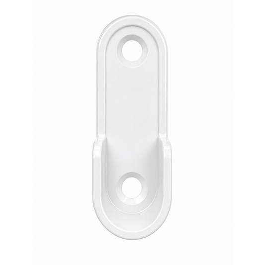 White oval end flange for 16mm wardrobe hanging rail, providing secure support for closet rod installations.