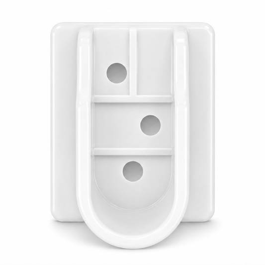 White 16mm plastic U flange for glass panels, durable edge trim providing a secure fit and clean, professional finish.