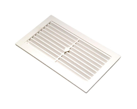White wall ventilation grille with 240 x 140mm overall size and 225 x 125mm cut-out, designed to improve airflow in walls, cabinets, and utility spaces.