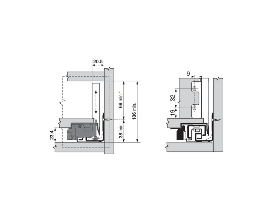 Blum LEGRABOX pure Back M Fixing Set Carbon Black ZB7M000S