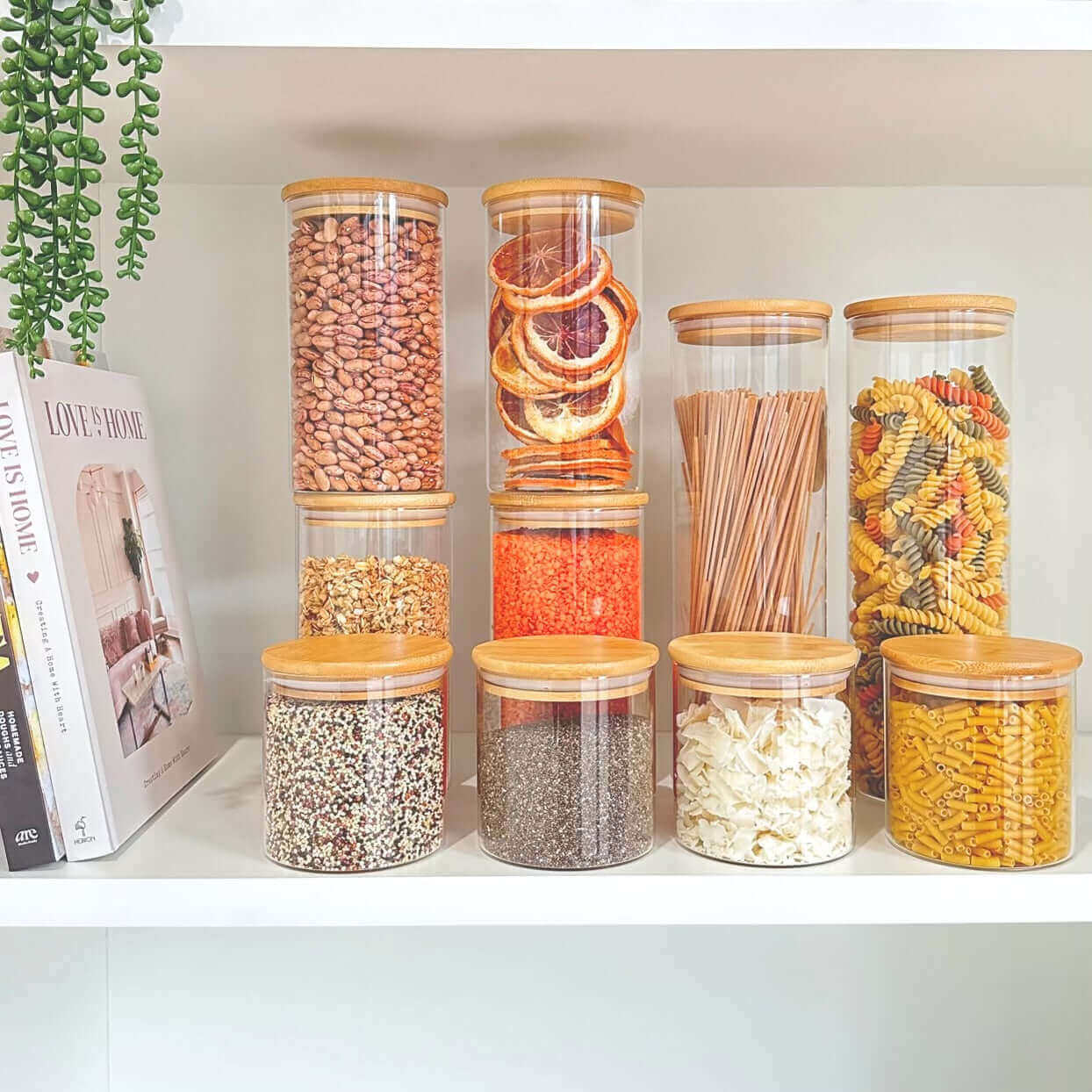 Round Bamboo Glass Jars Small Pantry Set – 10 Pack