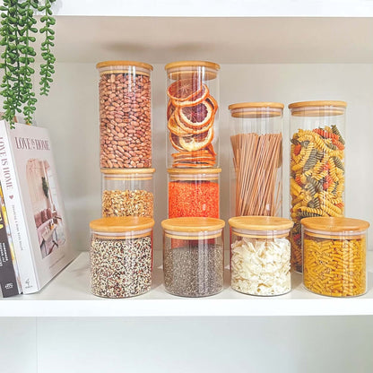 1400ml Round Glass Storage Jar with Bamboo Lid-1