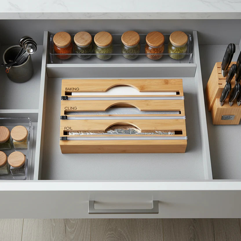 Bamboo Food Wrap Dispenser – 3 Inserts-1