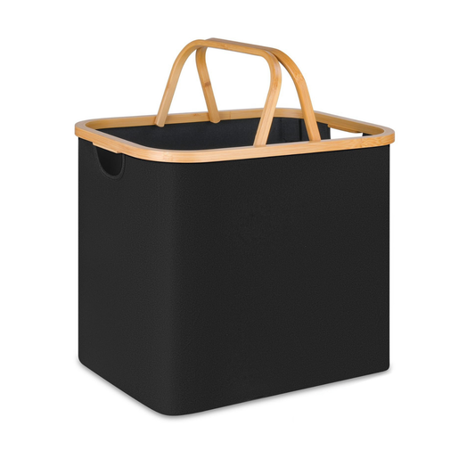 Black Linen Basket with Double Handle-0