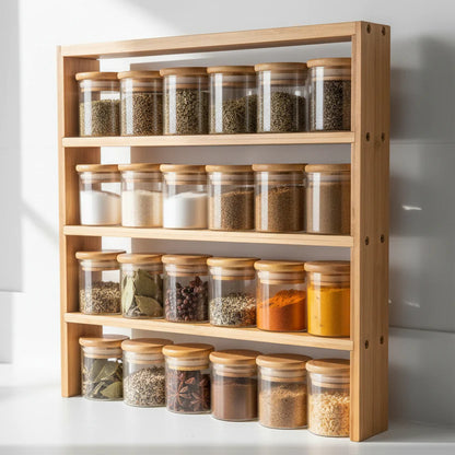 Standing 4-Tier Spice Rack with 24 × 120 ml Herb & Spice Jars Pack-0