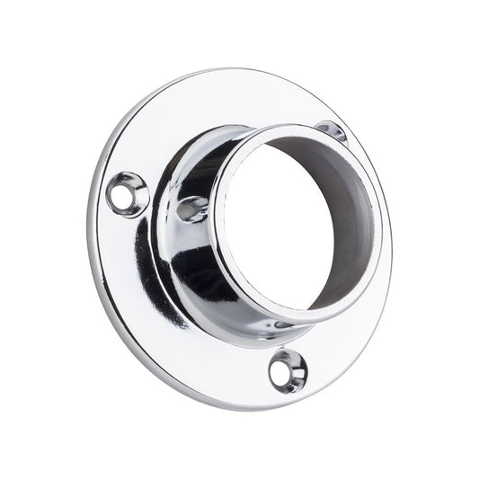 25mm chrome round flange for wardrobe rails and hanging rods, providing secure rod support