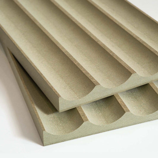 30mm fluted MDF panels – decorative engineered wood wall panels with precision fluted profile, ideal for interior feature walls, living rooms, offices, retail spaces, and architectural wall cladding applications with a paintable moisture resistant MDF surface finish