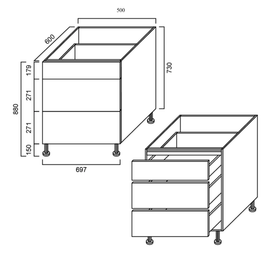 3 Drawer Cabinet 500mm